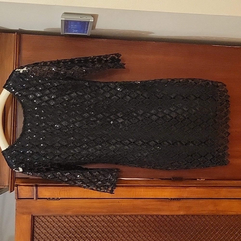 Chelsea & Violet | Black Cocktail Dress with Lace & Sequin Overlay LBD - size M